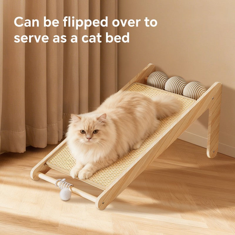 Vertical Sisal Cat Scratcher with Teaser Balls, Wooden Frame - Image 6 of 7
