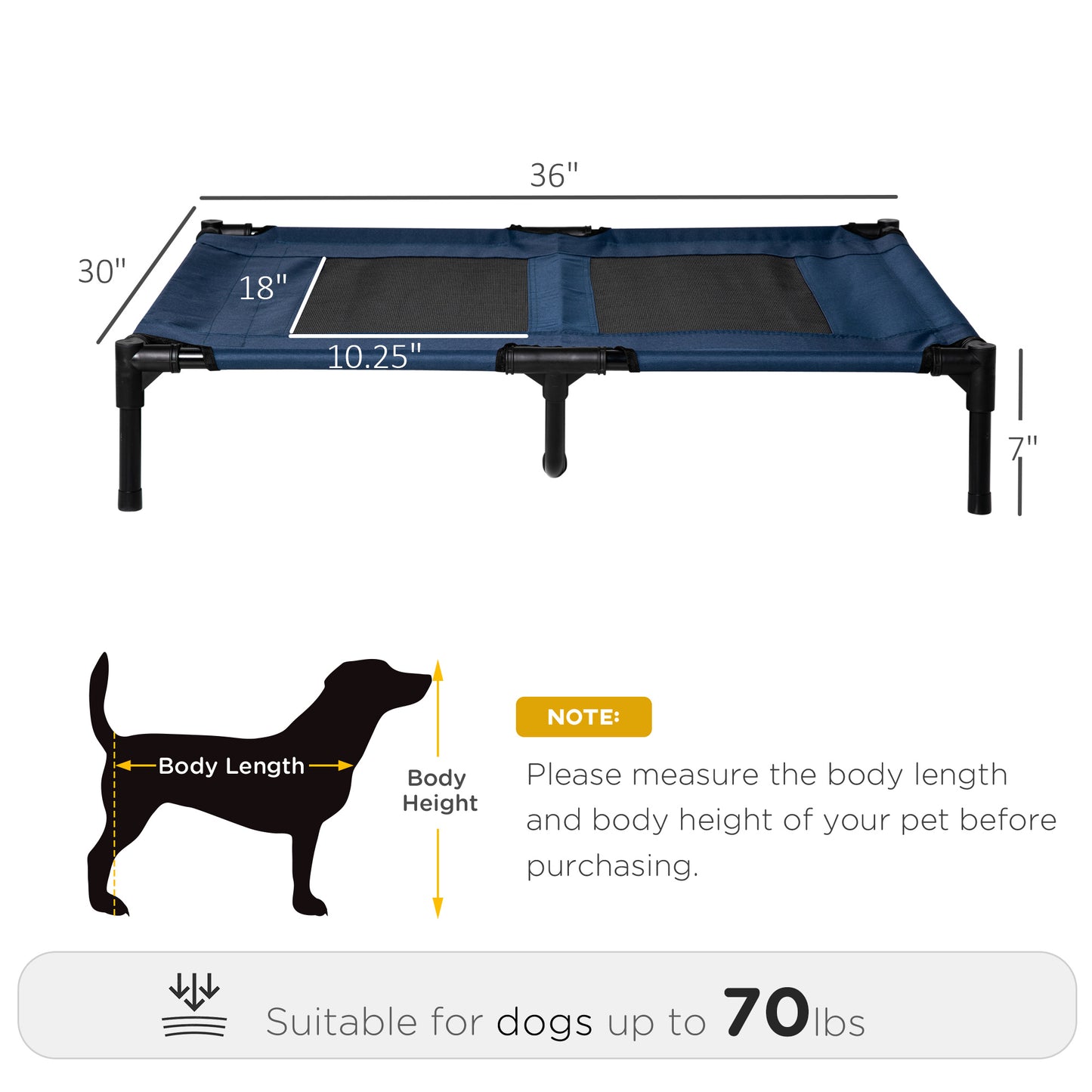 Elevated Cooling Dog Bed 36 x 30 Inch with Mesh Ventilation, Blue - Image 8 of 9