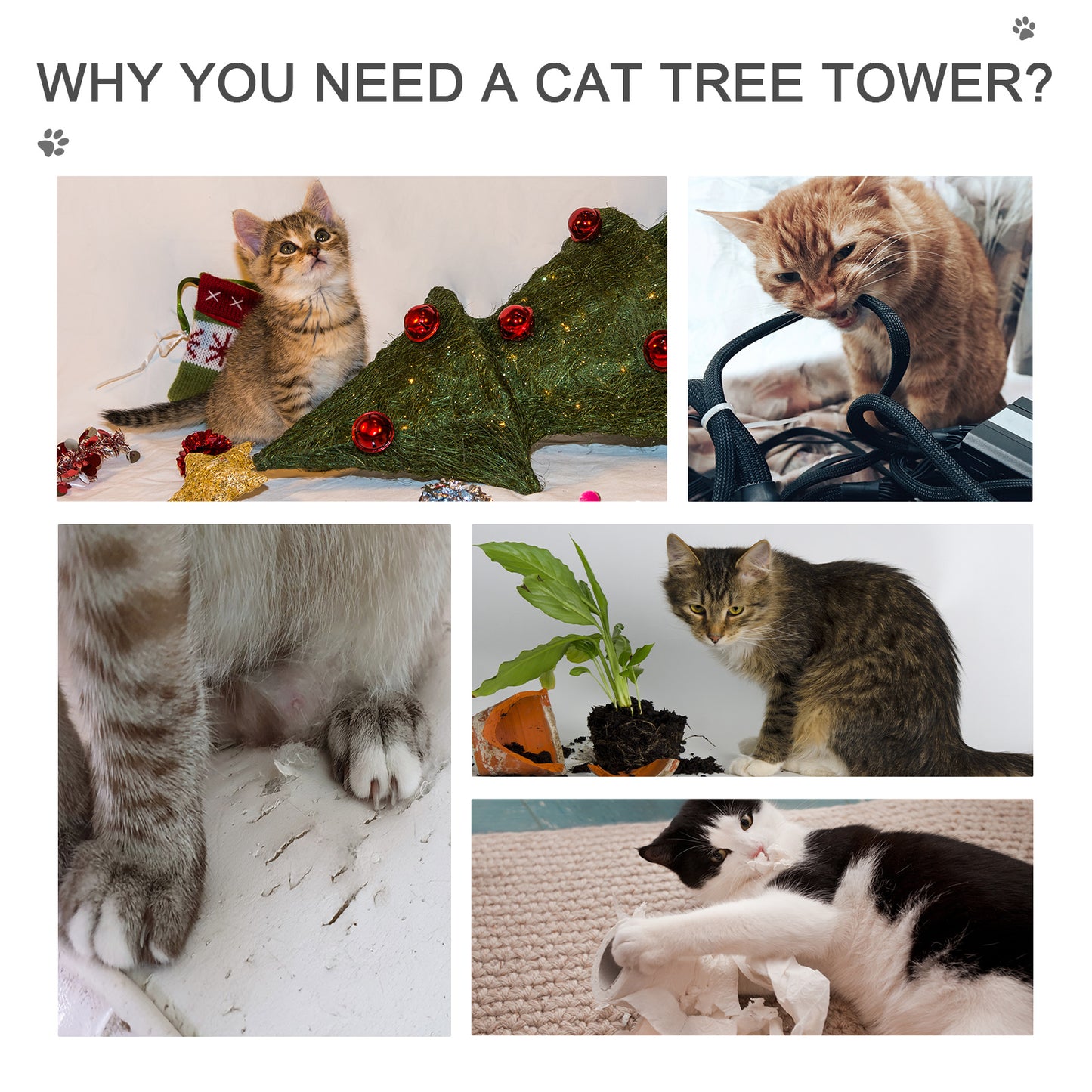 Adjustable Floor to Ceiling Cat Tree, 5 Level Tower with Scratching Posts and Hammock - Image 8 of 9