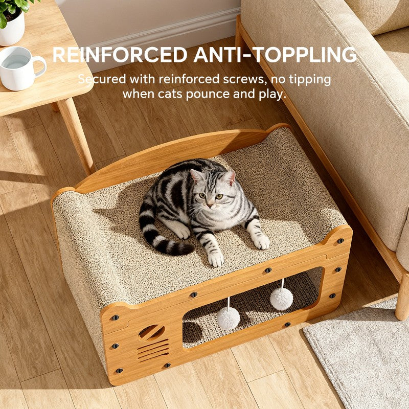 TV Shape Cat Scratcher Sofa, Double Layer, with 2 Teaser Balls, for Large Cats - Image 6 of 7
