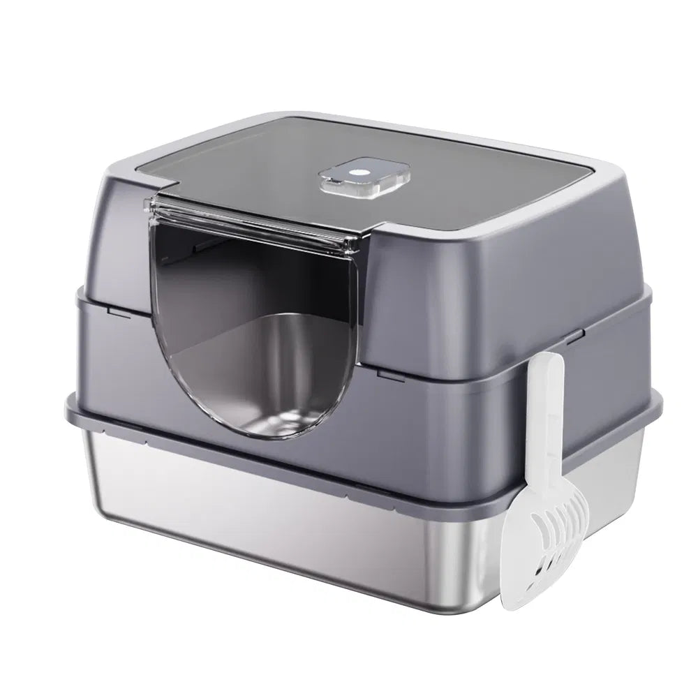 Fully Enclosed Stainless Steel Cat Litter Box, White, Odor Lock, Easy Clean - Image 7 of 7