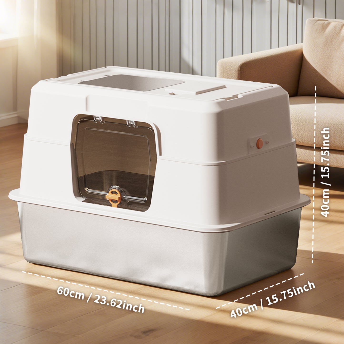 Fully Enclosed Stainless Steel Cat Litter Box, Odor and Splash Proof, for Large Cats - Image 10 of 10