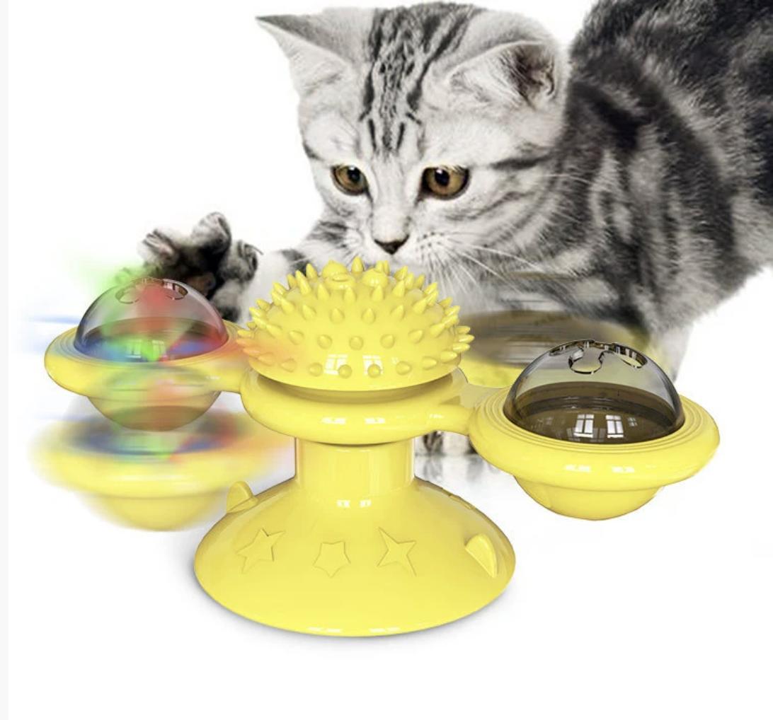 Interactive Windmill Cat Toy with LED Light Ball and Catnip - Size Reference
