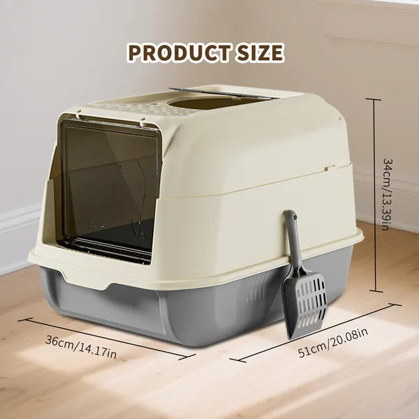 Extra Large Dual Entry Cat Litter Box, Convertible Open and Enclosed, Gray - Features and Details