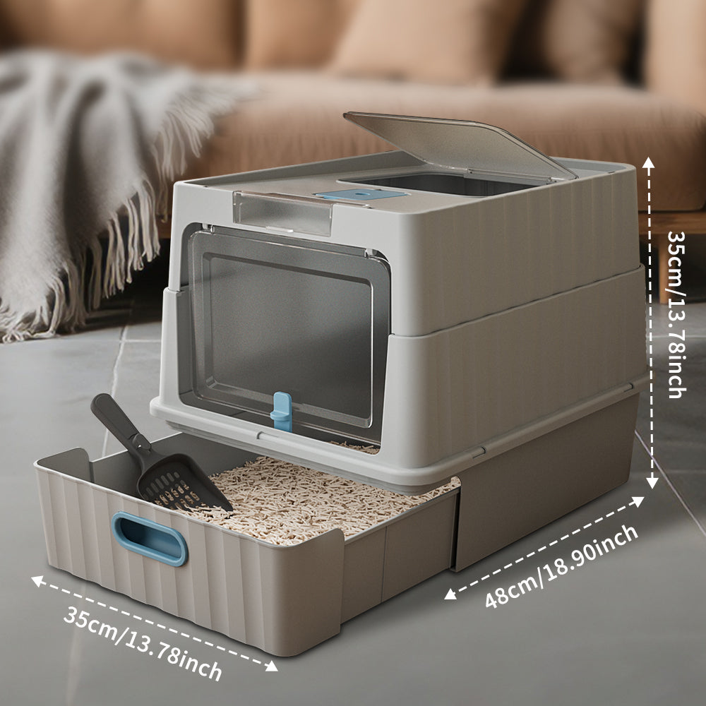 Dual Opening Enclosed Cat Litter Box, Top Entry Anti Tracking with Scoop - Image 9 of 11