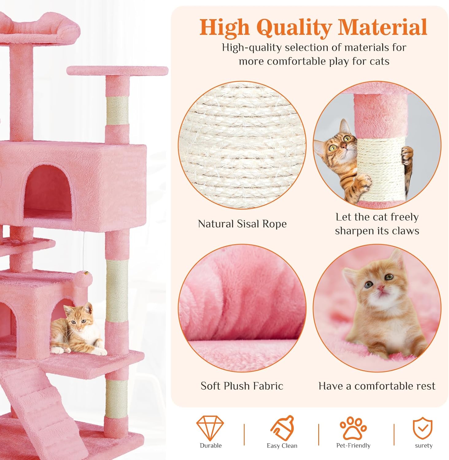 54 Inch Multi Level Cat Tree Tower with Sisal Post, Ladder, and Plush Toys - Image 6 of 11