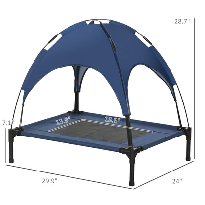 Elevated Dog Bed 30 Inch with UV Protection Canopy, Dark Blue - Size Reference