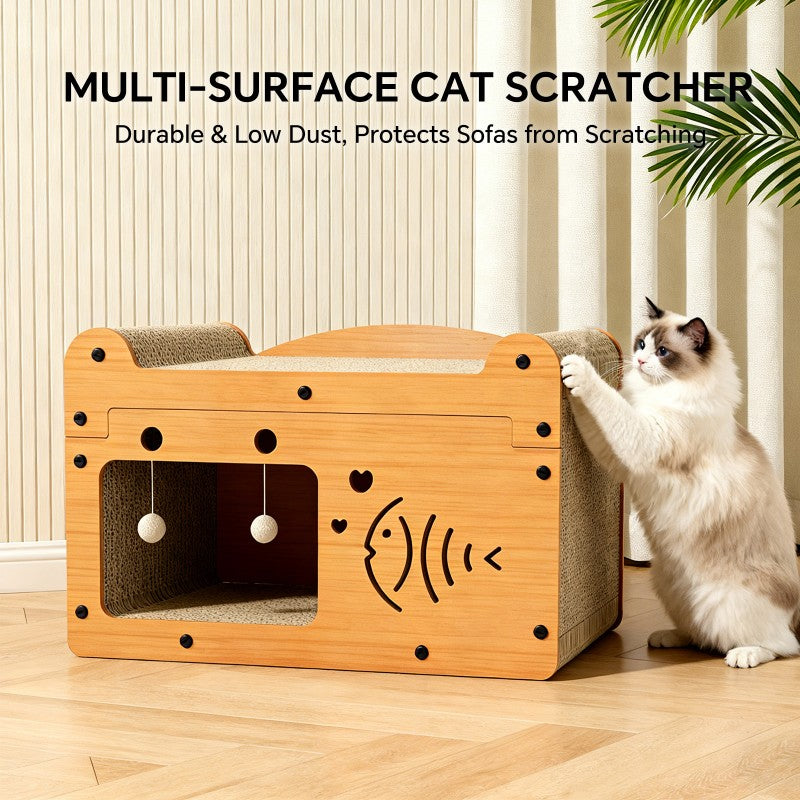 Bubble Fish Cat Scratcher Sofa with 2 Teaser Balls, Corrugated Cardboard - Detailed View
