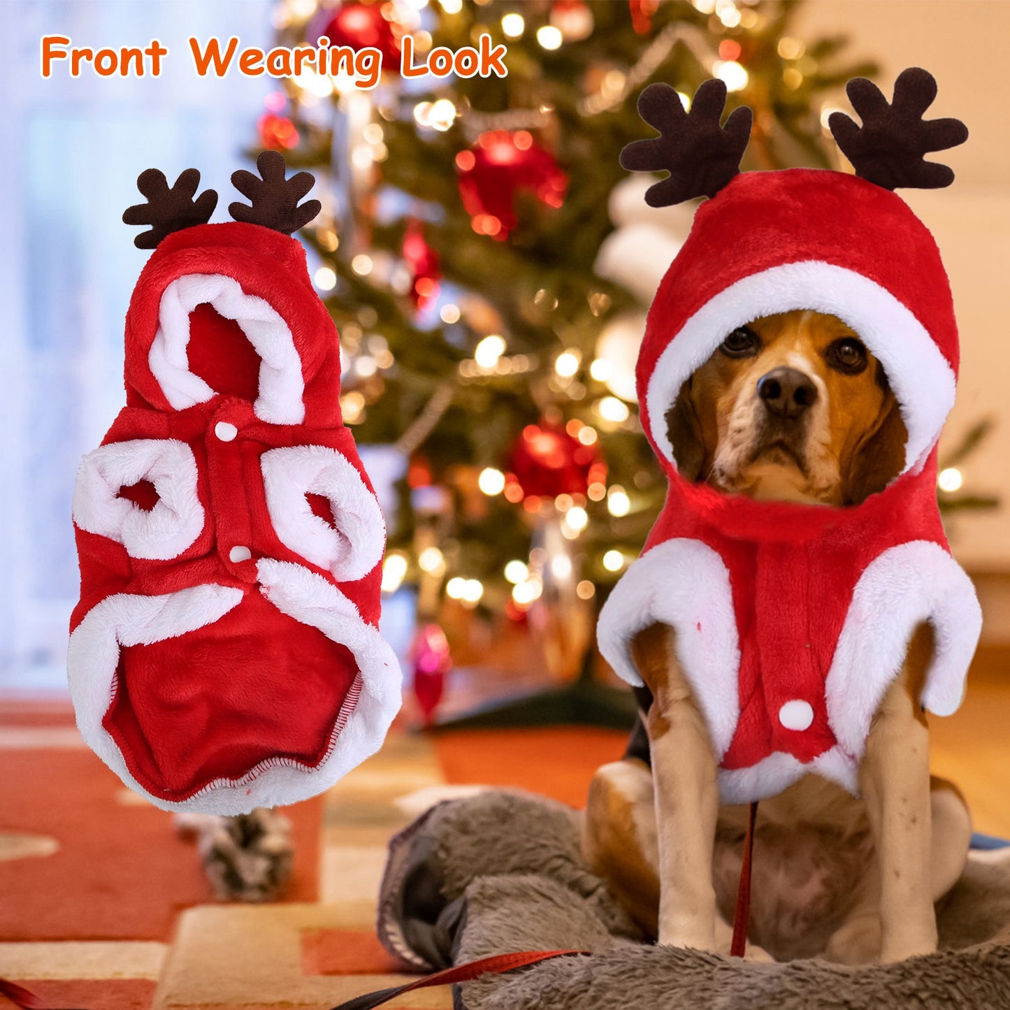 Pet Christmas Costume, Santa Claus Reindeer Outfit for Small and Medium Dogs and Cats - Detailed View