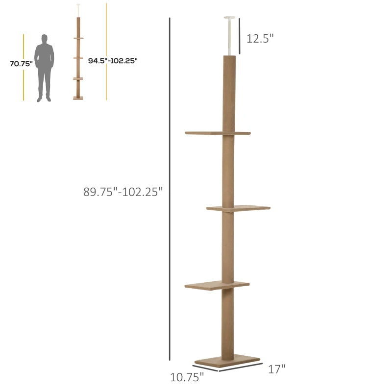 Floor to Ceiling Cat Tree with Sisal Scratching Posts, Natural Activity Center, Brown - Image 10 of 10
