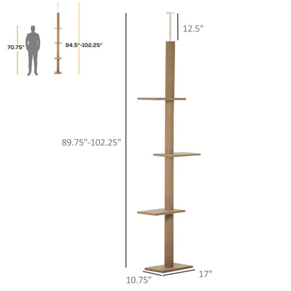 Floor to Ceiling Cat Tree with Sisal Scratching Posts, Natural Activity Center, Brown - Image 10 of 10
