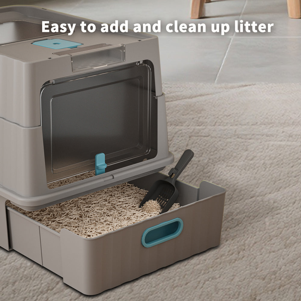 Dual Opening Enclosed Cat Litter Box, Top Entry Anti Tracking with Scoop - Size Reference