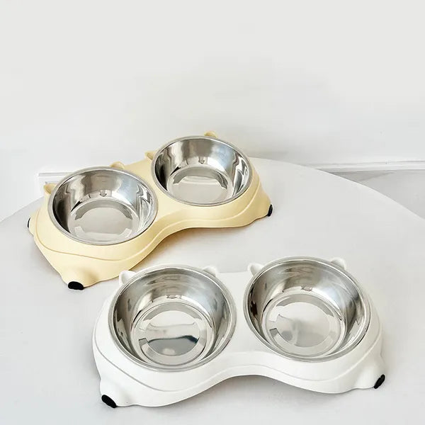 Dual Stainless Steel Pet Bowls 600ml, Non Slip, Dishwasher Safe, Macaron Pink - Detailed View