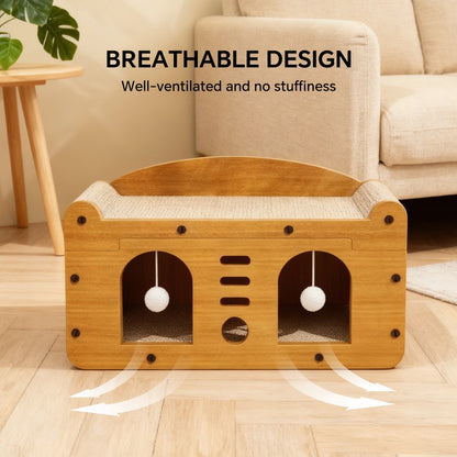 Double Door Cat Scratcher Sofa, 56cm Large Size with 2 Teaser Balls - Size Reference
