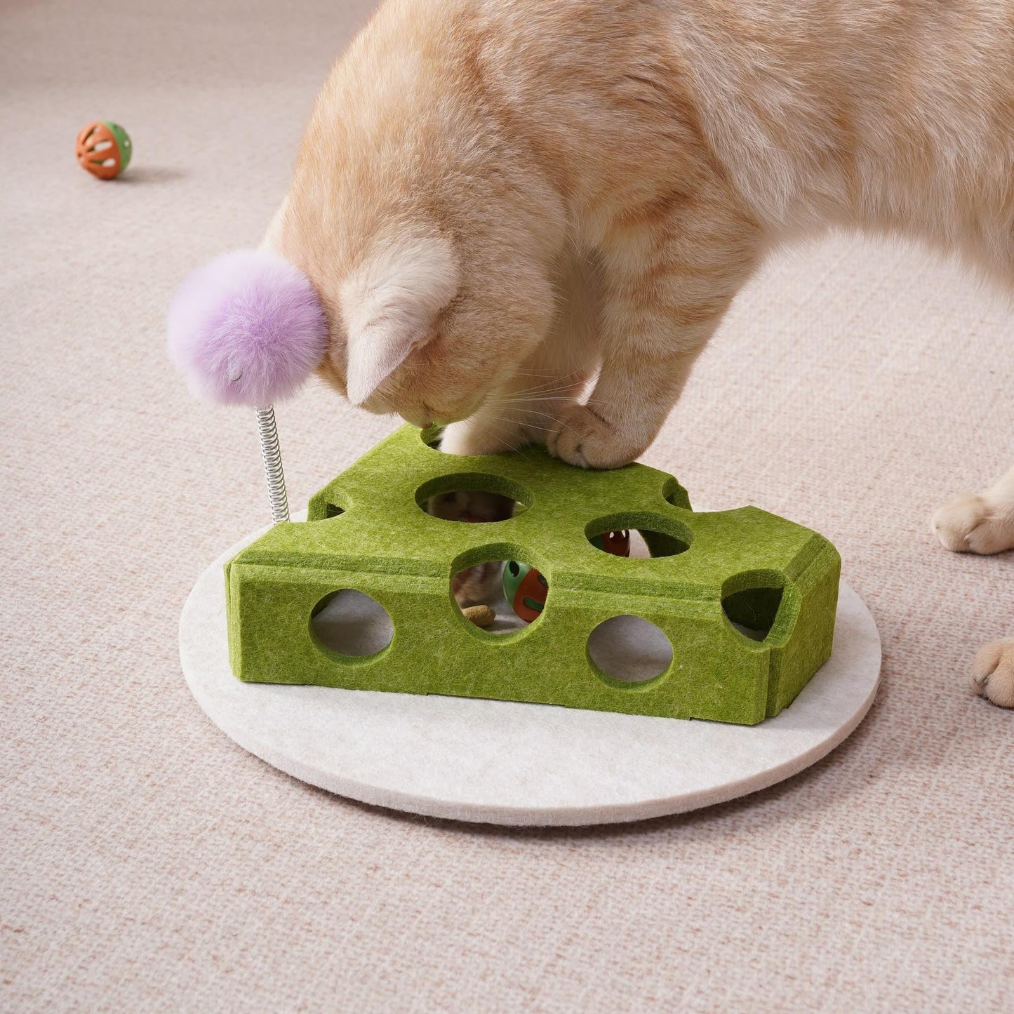 Cat Puzzle Toy Box with Ball and Spring Wand, Suction Cup Base - Image 11 of 12