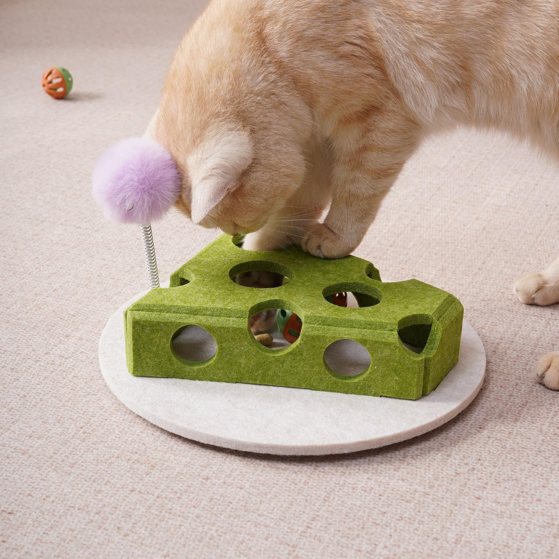 Cat Puzzle Toy Box with Ball and Spring Wand, Suction Cup Base - Image 11 of 12