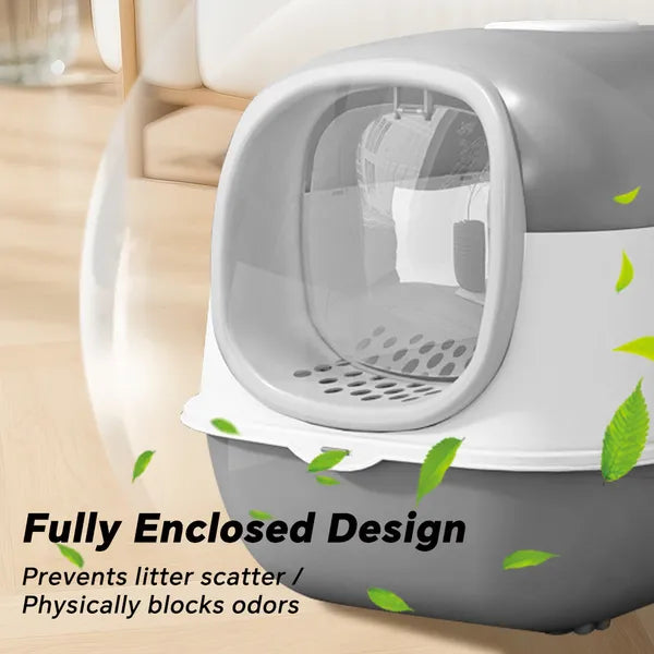 Cat Litter Box with Lid, Enclosed Design for Odor Control - Size Reference