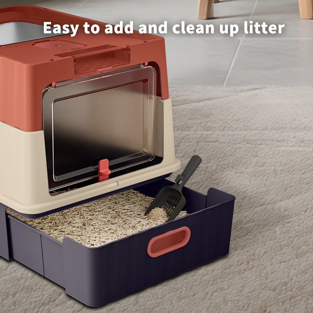 Dual Opening Enclosed Cat Litter Box, Top Entry Anti Tracking with Scoop - Detailed View
