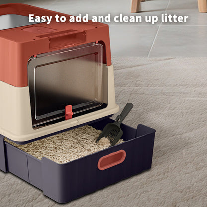 Dual Opening Enclosed Cat Litter Box, Top Entry Anti Tracking with Scoop - Detailed View
