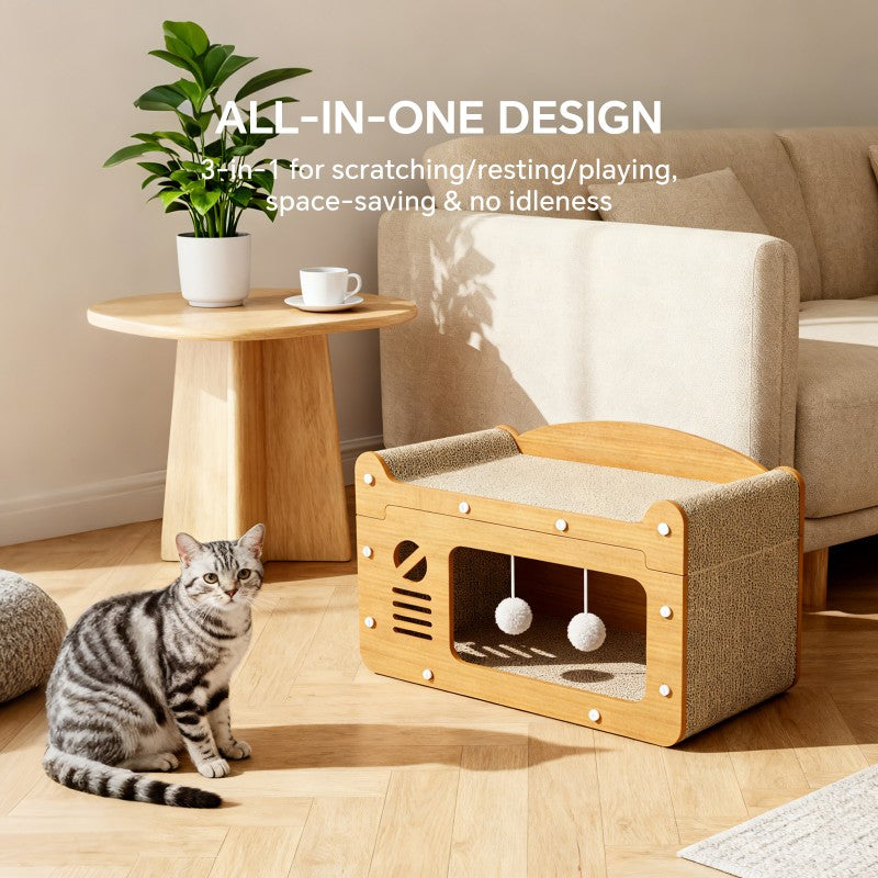 TV Shape Cat Scratcher Sofa, Double Layer, with 2 Teaser Balls, for Large Cats - Size Reference