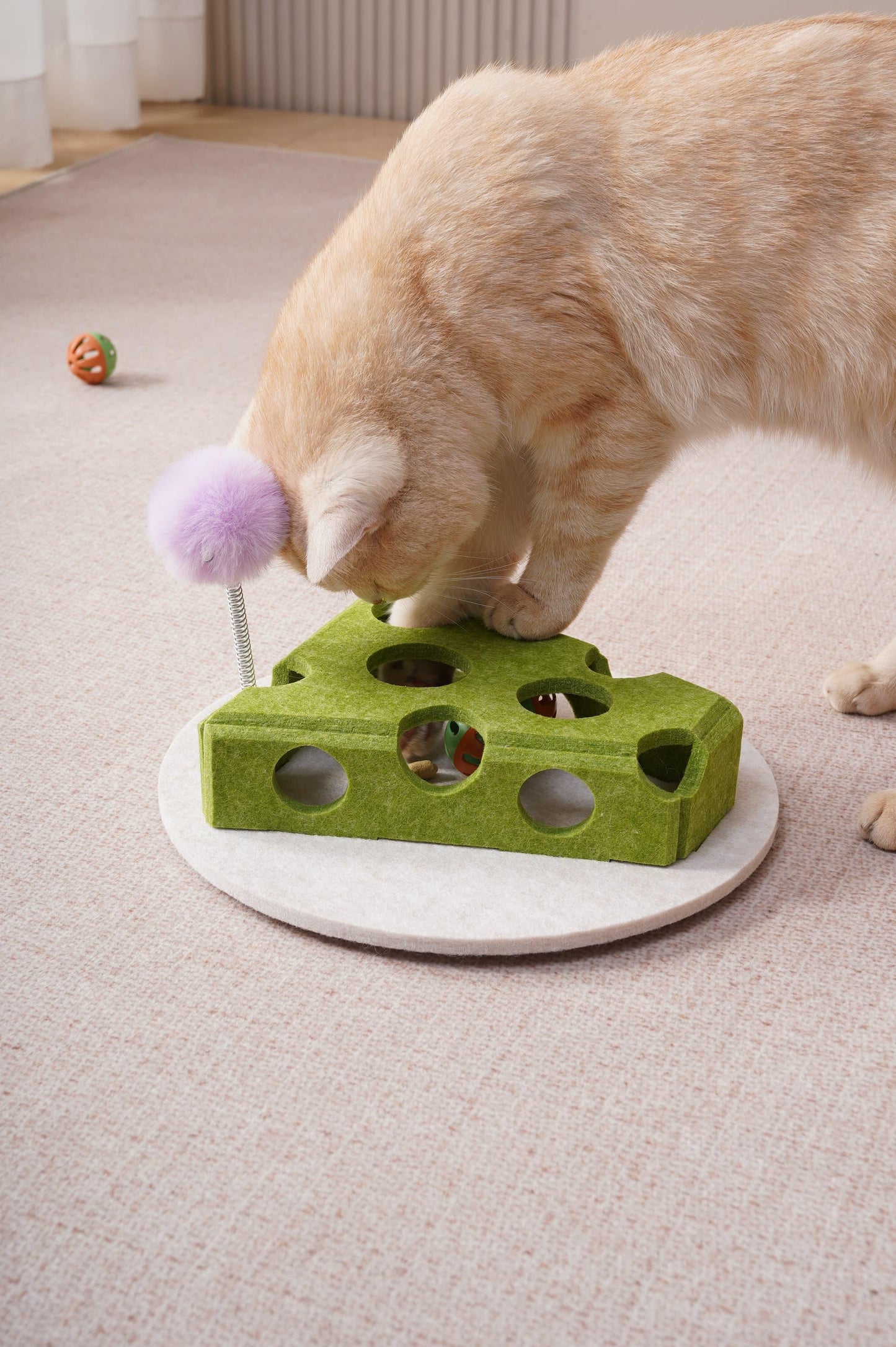 Cat Puzzle Toy Box with Ball and Spring Wand, Suction Cup Base - Image 8 of 12