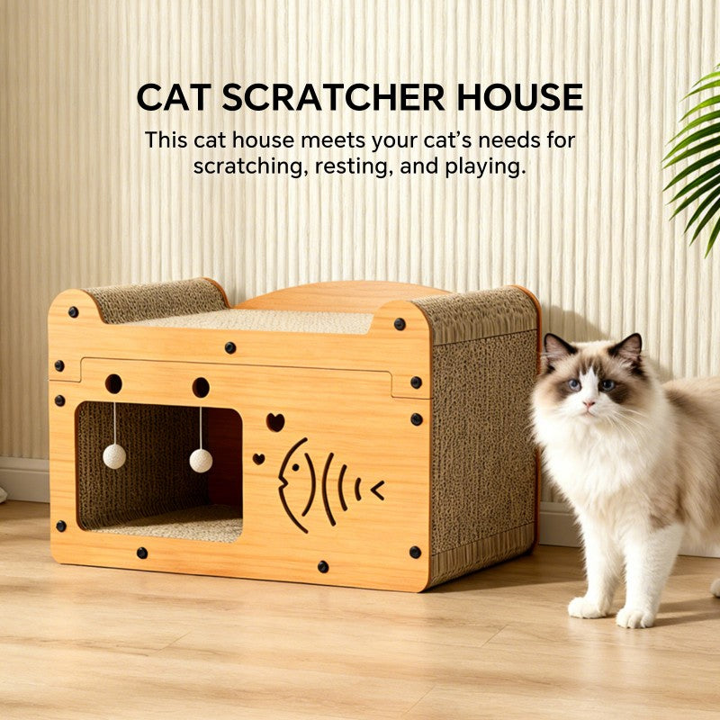 Bubble Fish Cat Scratcher Sofa with 2 Teaser Balls, Corrugated Cardboard - Size Reference