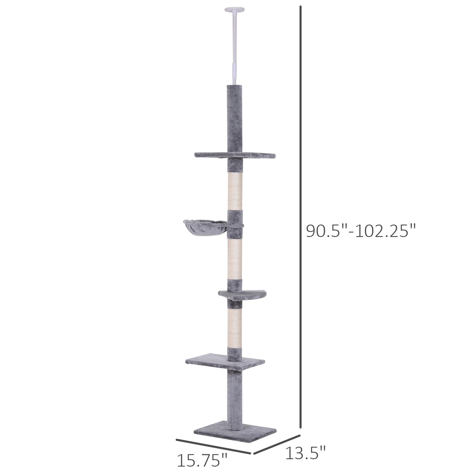 Adjustable Floor to Ceiling Cat Tree, 5 Level Tower with Scratching Posts and Hammock - Image 7 of 9