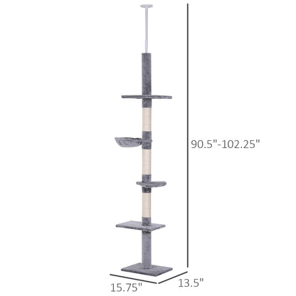 Adjustable Floor to Ceiling Cat Tree, 5 Level Tower with Scratching Posts and Hammock - Image 7 of 9