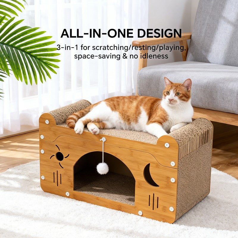 Star and Moon Cat Scratcher Couch with Teaser Ball, for Large Cats - Detailed View