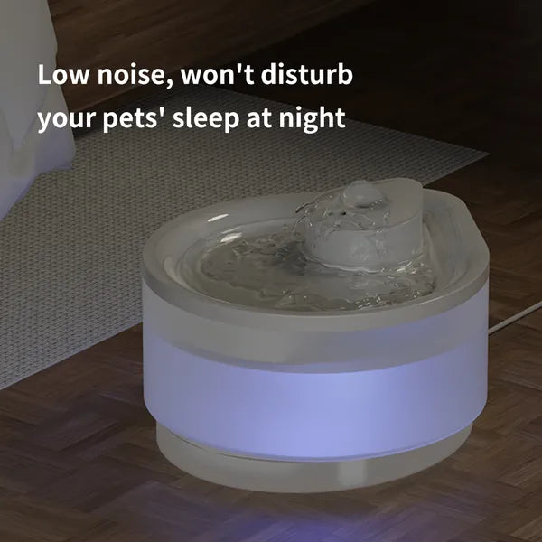 Quiet Pet Water Fountain 2500ML with Night Light, USB Powered, White - Detailed View