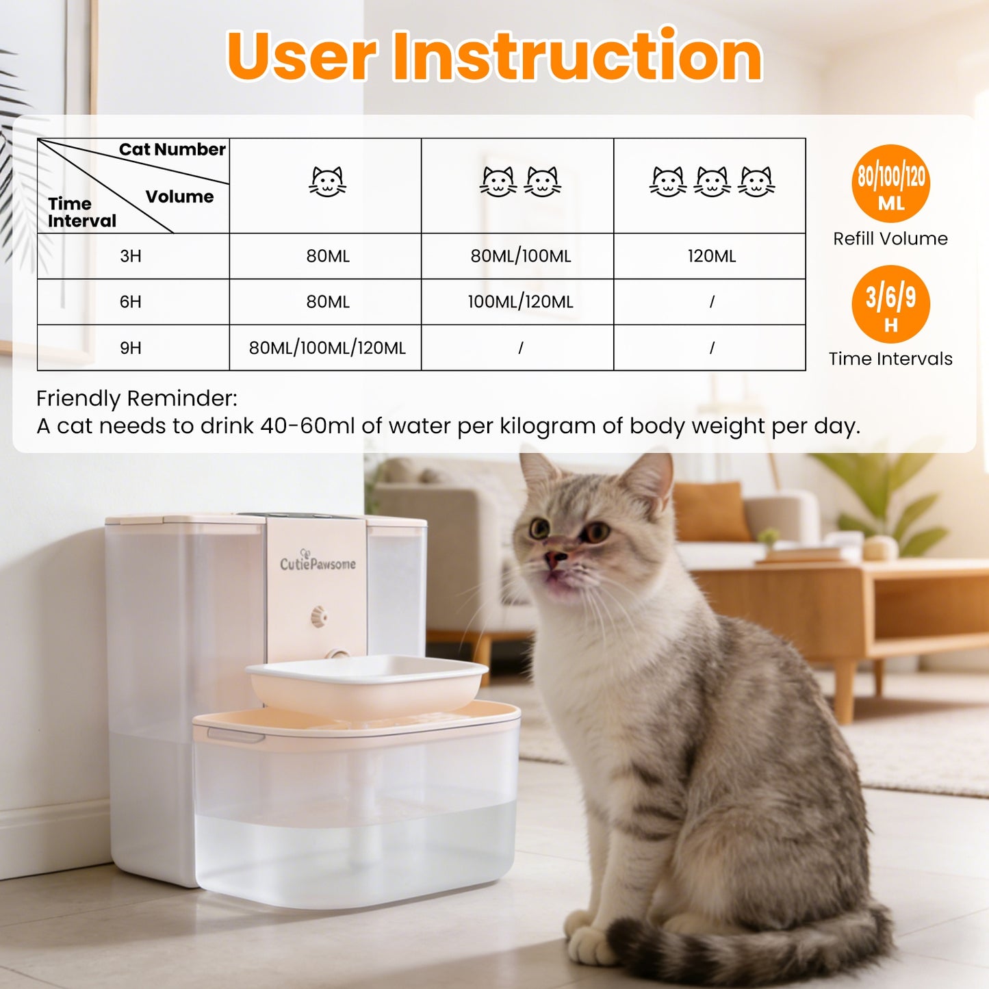 Smart Pet Water Fountain 4.5L, Cordless Rechargeable with Remote Control - Size Reference