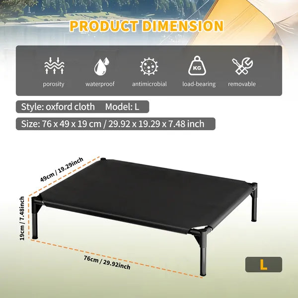 Elevated Breathable Mesh Pet Bed for Indoor and Outdoor Use - Side Angle
