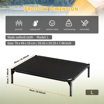 Elevated Breathable Mesh Pet Bed for Indoor and Outdoor Use - Side Angle