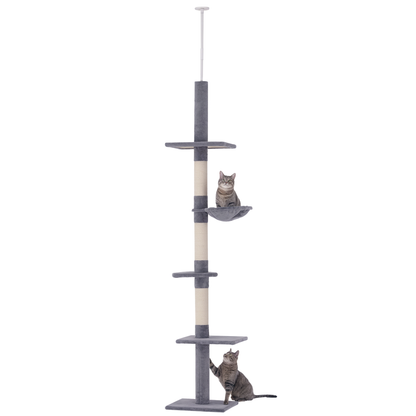 Adjustable Floor to Ceiling Cat Tree, 5 Level Tower with Scratching Posts and Hammock - Image 9 of 9