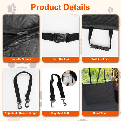 Waterproof Dog Car Seat Cover for Back Seat with Mesh Window and Storage - Side Angle