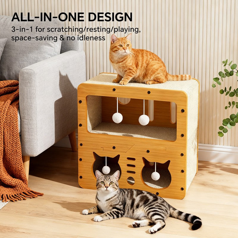 Double Layer Cat Scratcher Sofa with 4 Teaser Balls, Cat Head Design - Size Reference