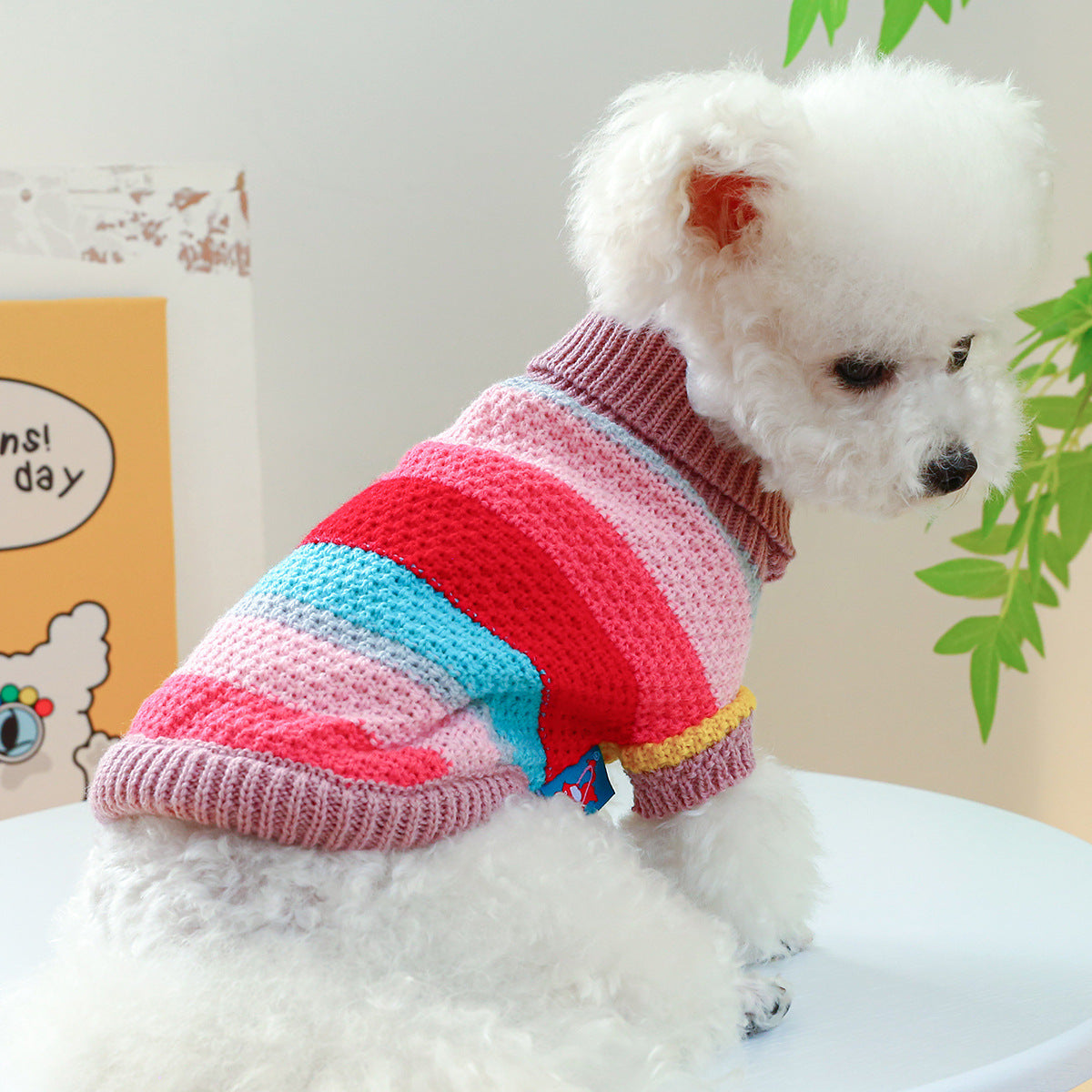 Colorful Striped Pet Sweater, Warm Knit Pullover for Dogs and Cats - Image 6 of 10
