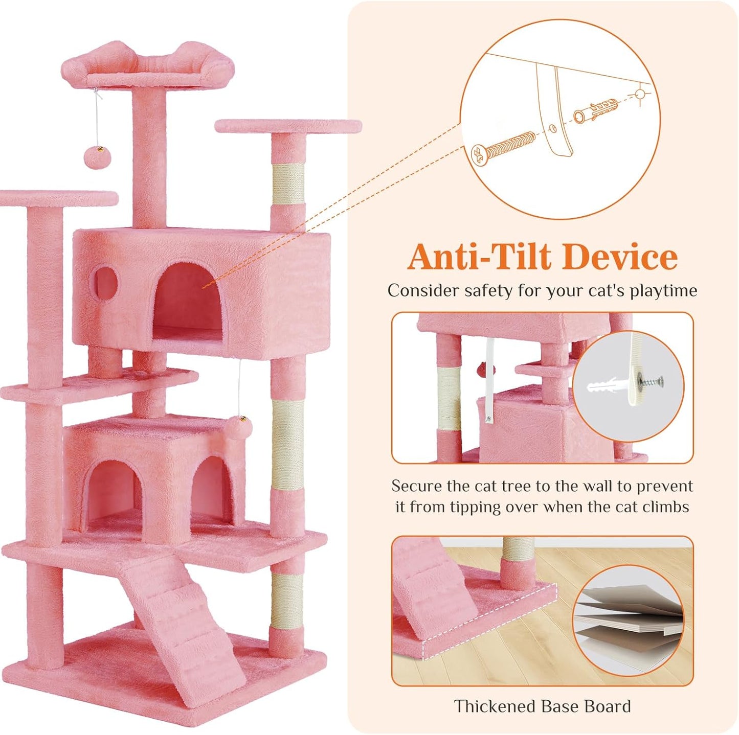 54 Inch Multi Level Cat Tree Tower with Sisal Post, Ladder, and Plush Toys - Image 7 of 11