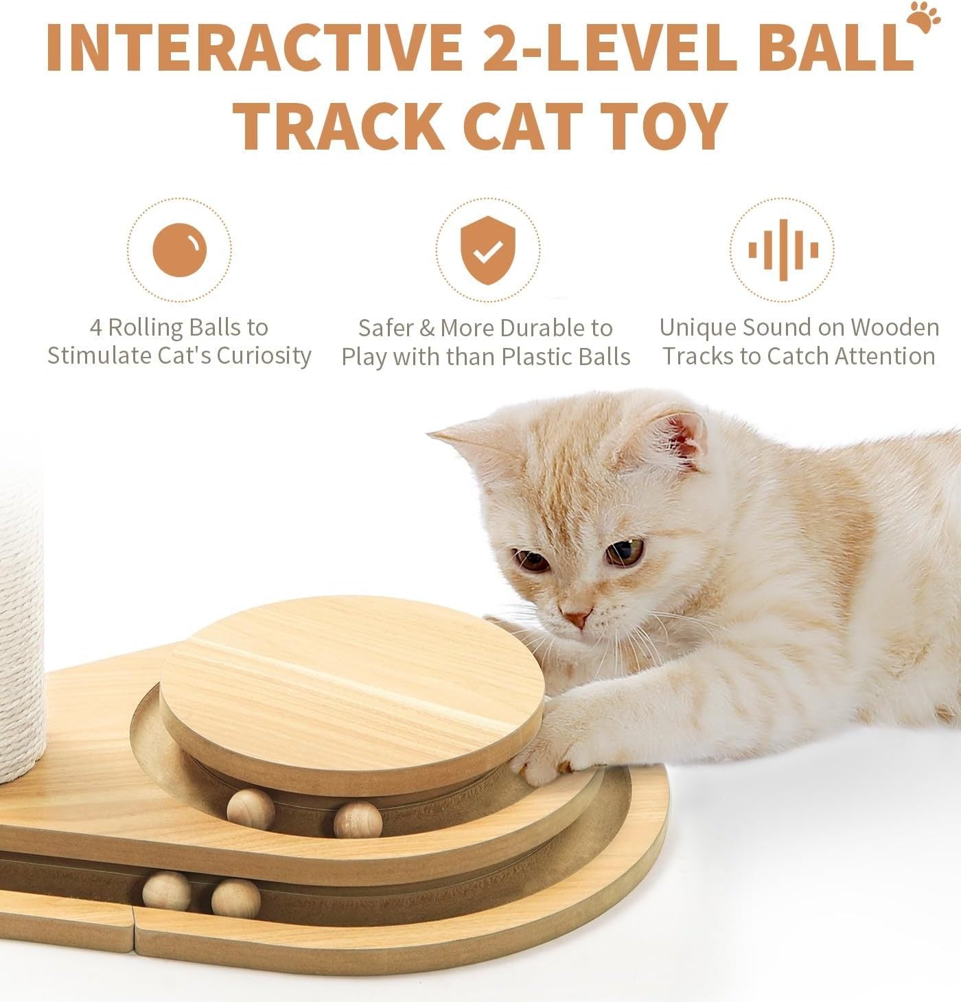 Two Layer Sisal Cat Scratching Post with Ball Track and Hanging Toy - Image 6 of 11