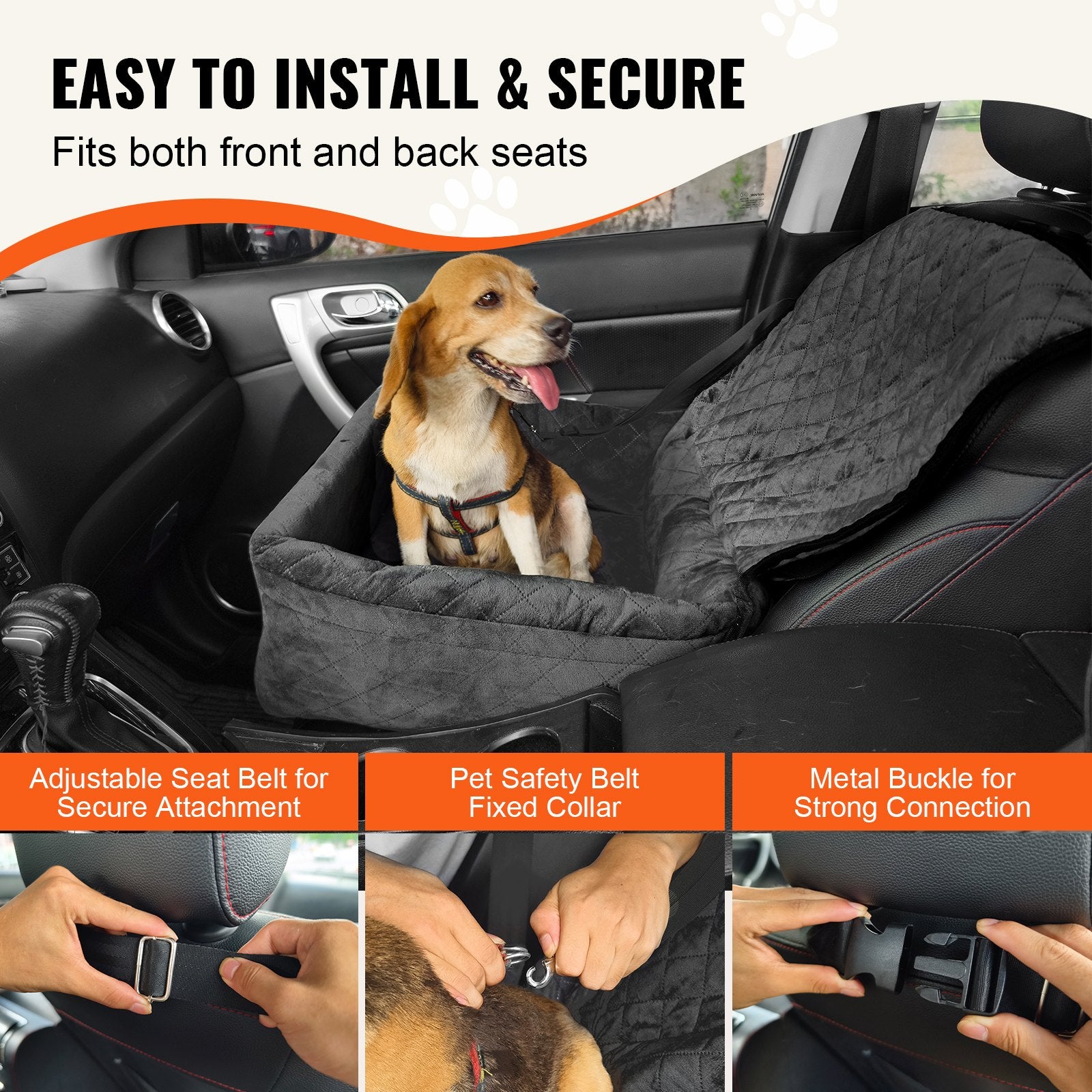 Dog Booster Car Seat for Small and Medium Dogs up to 40 lbs, Black - Detailed View