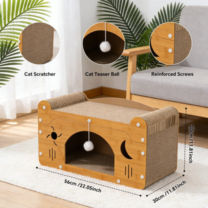 Star and Moon Cat Scratcher Couch with Teaser Ball, for Large Cats - Size Reference