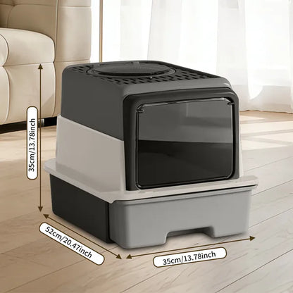 Cat Litter Box with Pull Out Drawer, No Scoop Needed, Modern Design - Size Reference