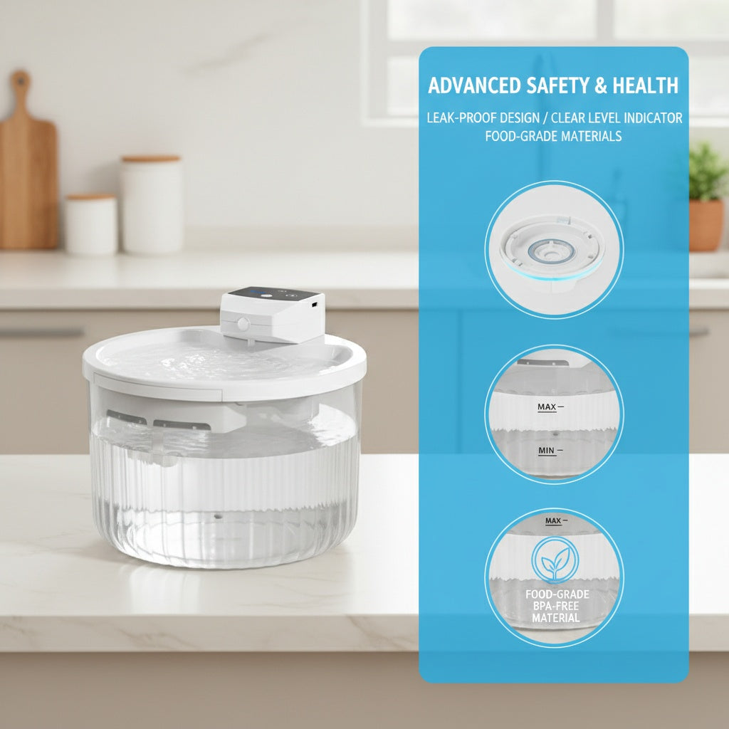 Wireless Pet Water Fountain 2000ML, Rechargeable with Motion Sensor - Size Reference