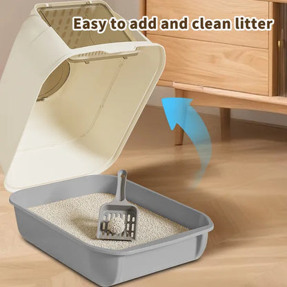 Extra Large Dual Entry Cat Litter Box, Convertible Open and Enclosed, Gray - Size Reference