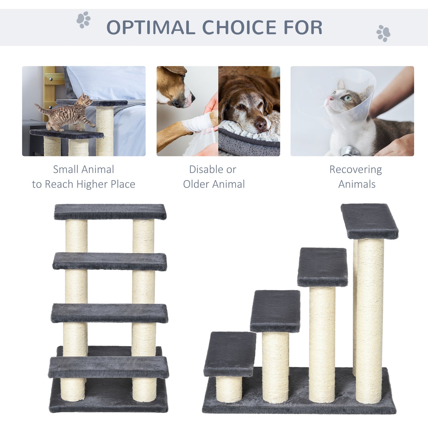 Cat Tree with 4 Steps for High Beds with Sisal Scratching Post - Side Angle