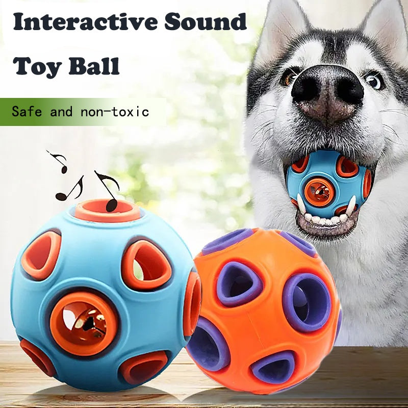 Dog Rubber Ball with Bell 2 Pack, Interactive Chew Toy for Puppies - Side Angle