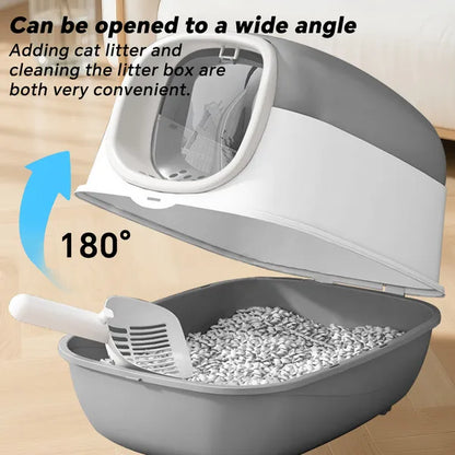 Cat Litter Box with Lid, Enclosed Design for Odor Control - Side Angle