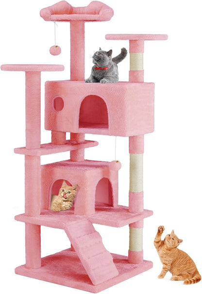 54 Inch Multi Level Cat Tree Tower with Sisal Post, Ladder, and Plush Toys - Main Product Image