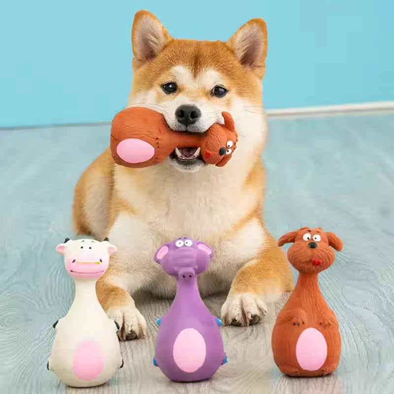 Cute Latex Dog Chew Toys 4 Pack with Sound, Dental Health Interactive - Main Product Image