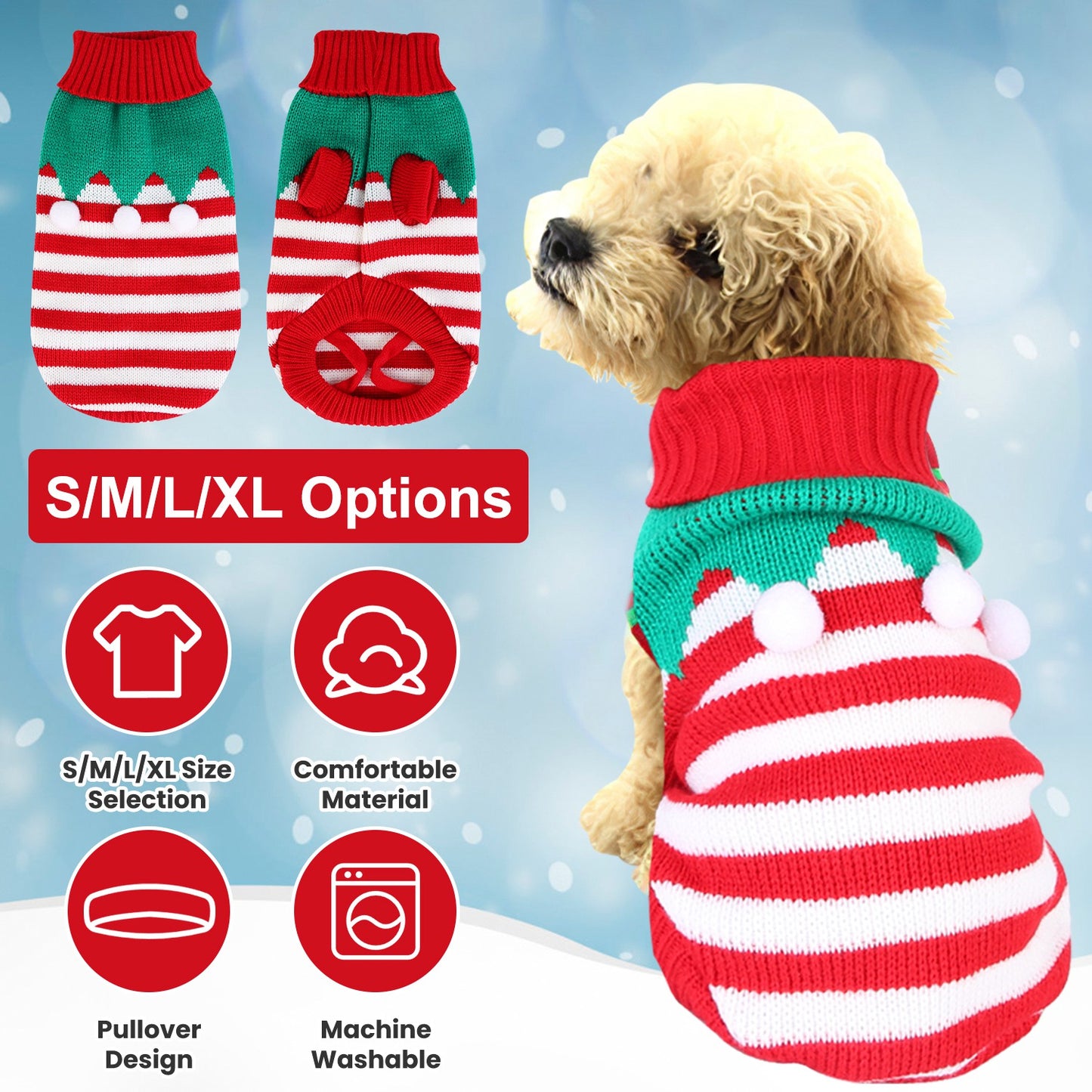 Pet Christmas Turtleneck Sweater with Snowman Stripes for Dogs and Cats - Features and Details